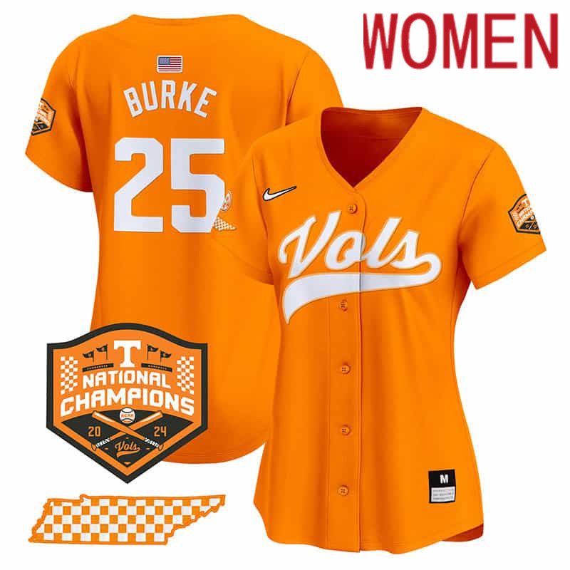 Women Tennessee Volunteers #25 Burke Orange 2024 Nike Champions Vapor Premier Limited NCAA Jersey